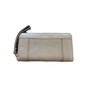 Fossil Jori Zip Clutch Vintage Khaki New $100 Leather Natural Leather